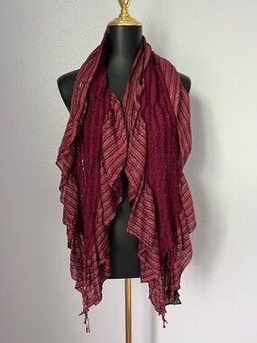 Cejon Berry Maroon Red Metallic-Striped Scarf